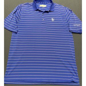 Donald Ross Polo Shirt Men's L Blue Orange Striped Golf Logo Performance‎